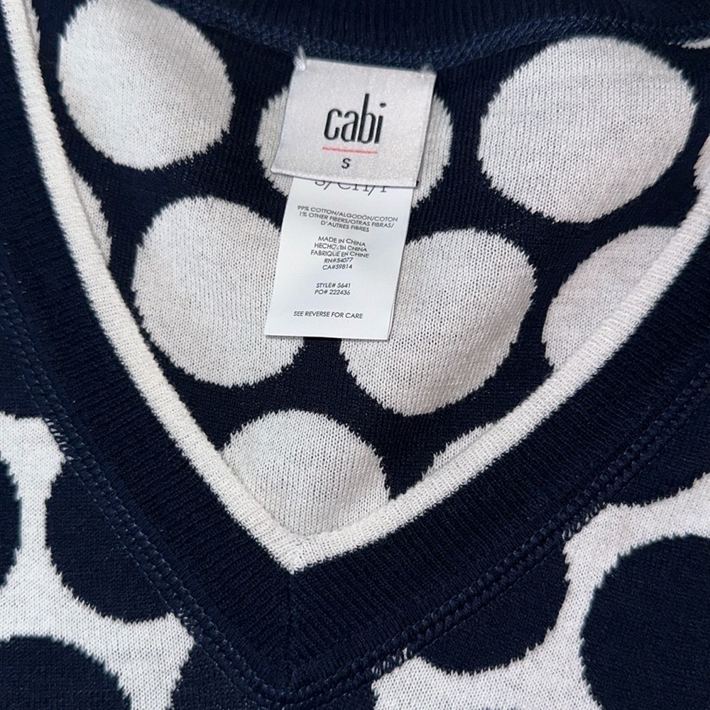 CAbi Size Small Volley Pullover Sweater Polka Dot Reversible Cotton Navy White - Picture 5 of 6